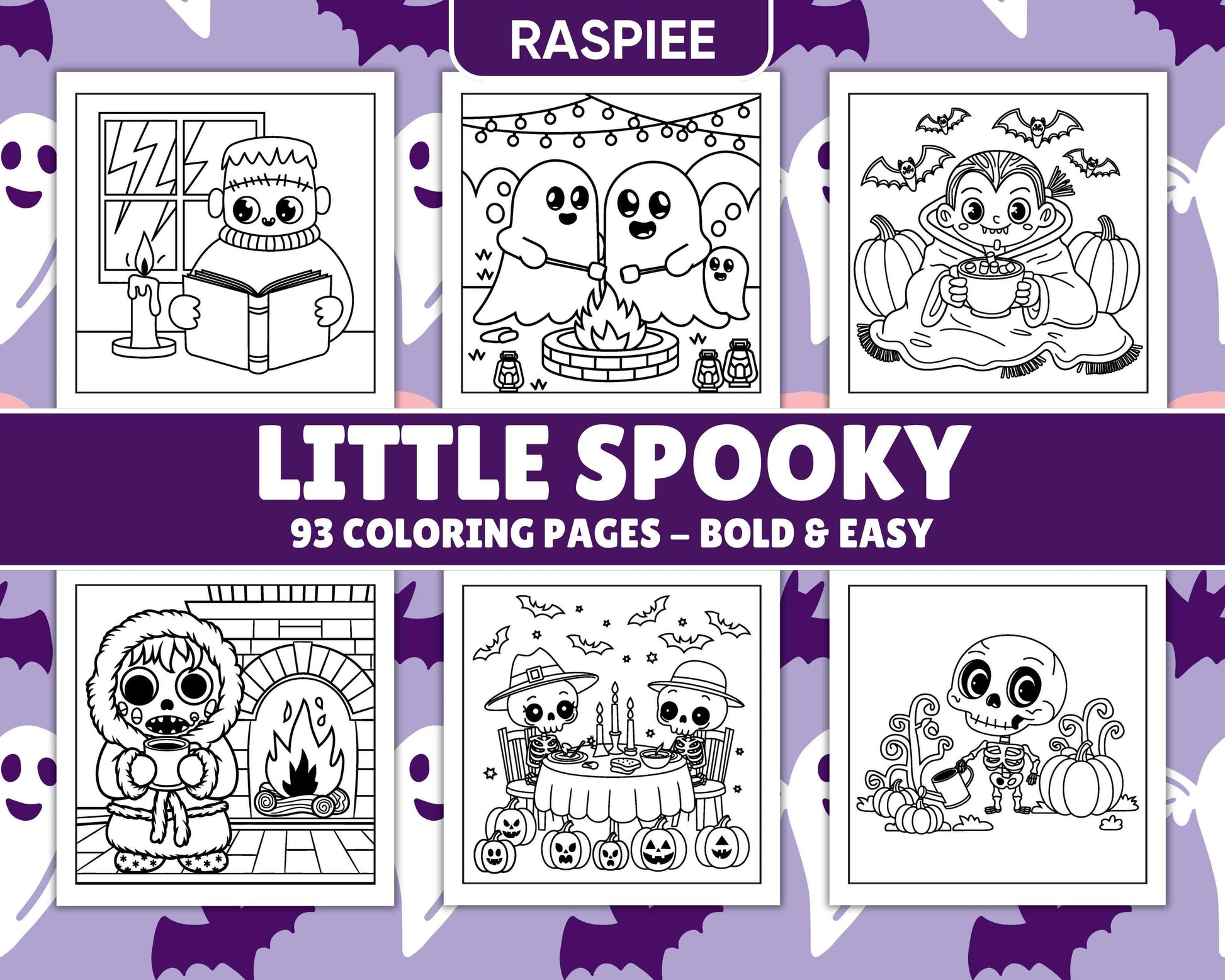 93 Bold and Easy Little Spooky Coloring Pages Printable PDF Instant Download - RASPIEE