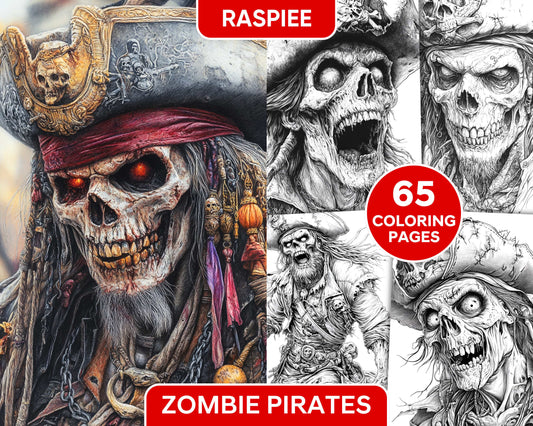 Zombie Pirates Halloween Adult Coloring Pages Printable PDF Instant Download