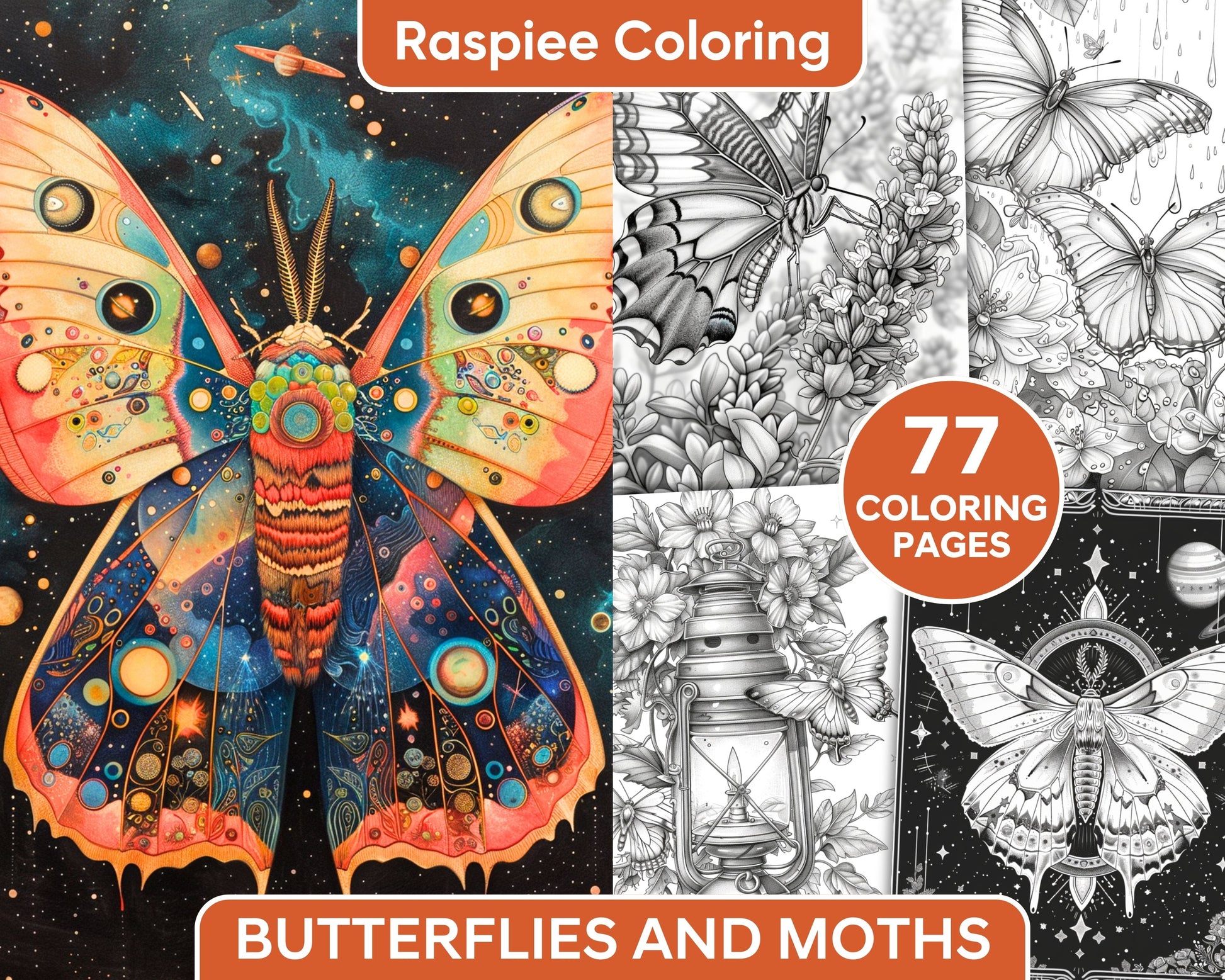 77 Butterflies and Moths Grayscale Adult Coloring Pages, Printable PDF Instant Download - RASPIEE