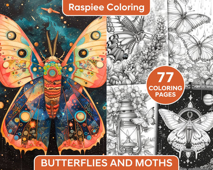 77 Butterflies and Moths Grayscale Adult Coloring Pages, Printable PDF Instant Download - RASPIEE