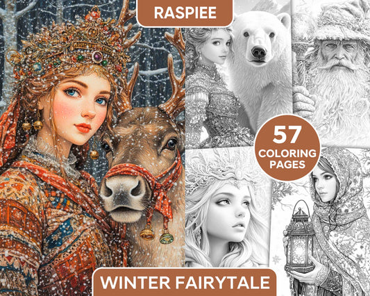 57 Winter Fairytale Portraits Adult Coloring Pages - RASPIEE