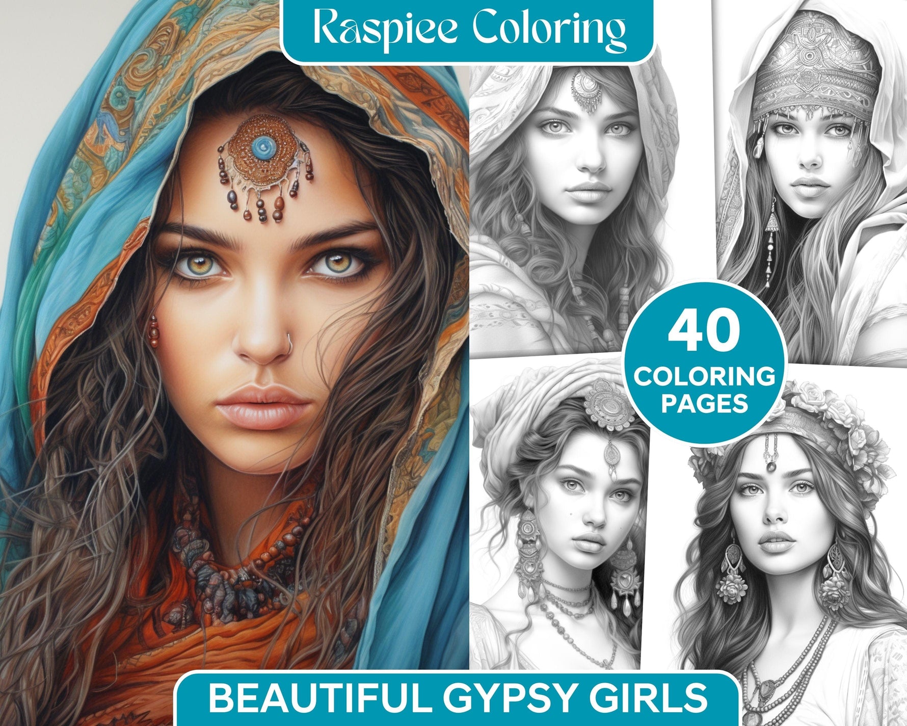 40 Beautiful Gypsy Girls Grayscale Coloring Pages Printable for Adults