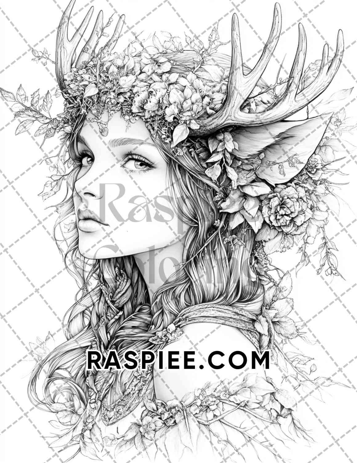 Enchanted Witches Adult Coloring Pages Printable PDF Instant Download - RASPIEE