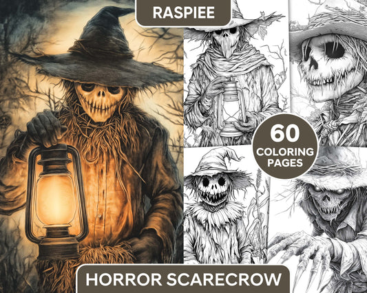 Horror Scarecrow Halloween Adult Coloring Pages Printable PDF Instant Download