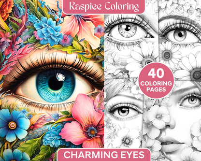 Charming Eyes Grayscale Coloring Pages for Adults, Relaxing Stress Relief Coloring Activity, Detailed Grayscale Artwork Collection