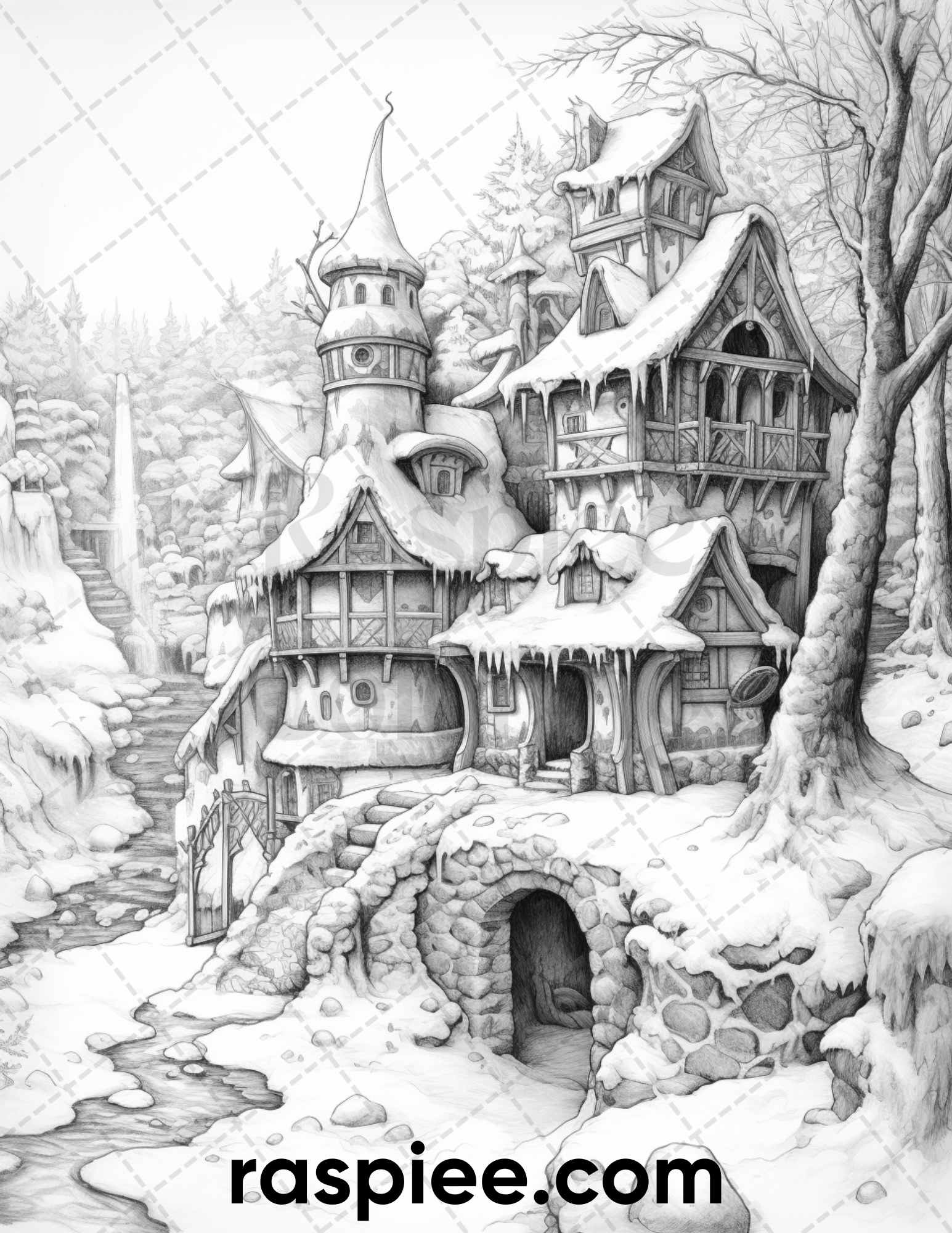 WALK IN THE VILLAGE fantasy coloring books for adults intricate pattern:  City & Village coloring books for adults (Paperback)