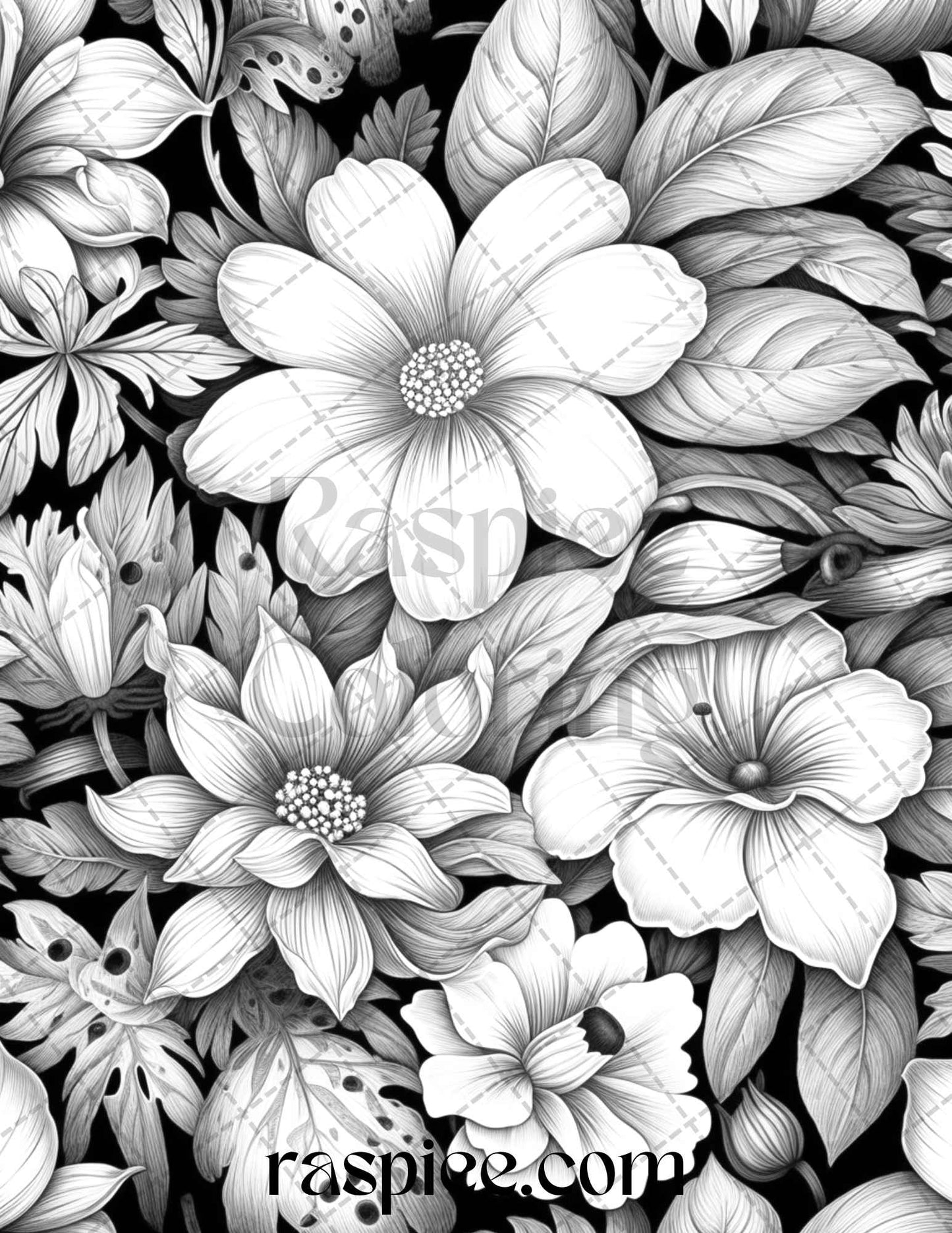 Vintage Floral Patterns Grayscale Coloring Pages, Printable Grayscale Coloring Pages for Adults, Vintage Floral Grayscale Art for Coloring, Adult Coloring, Pages with Vintage Patterns, Grayscale Coloring Sheets for Adults