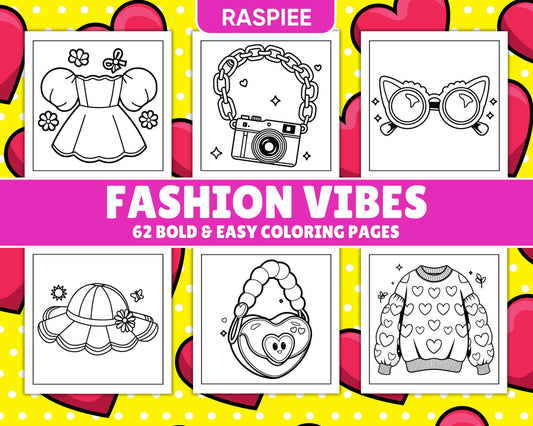 62 Bold and Easy Fashion Vibes Coloring Pages Printable PDF Instant Download - RASPIEE