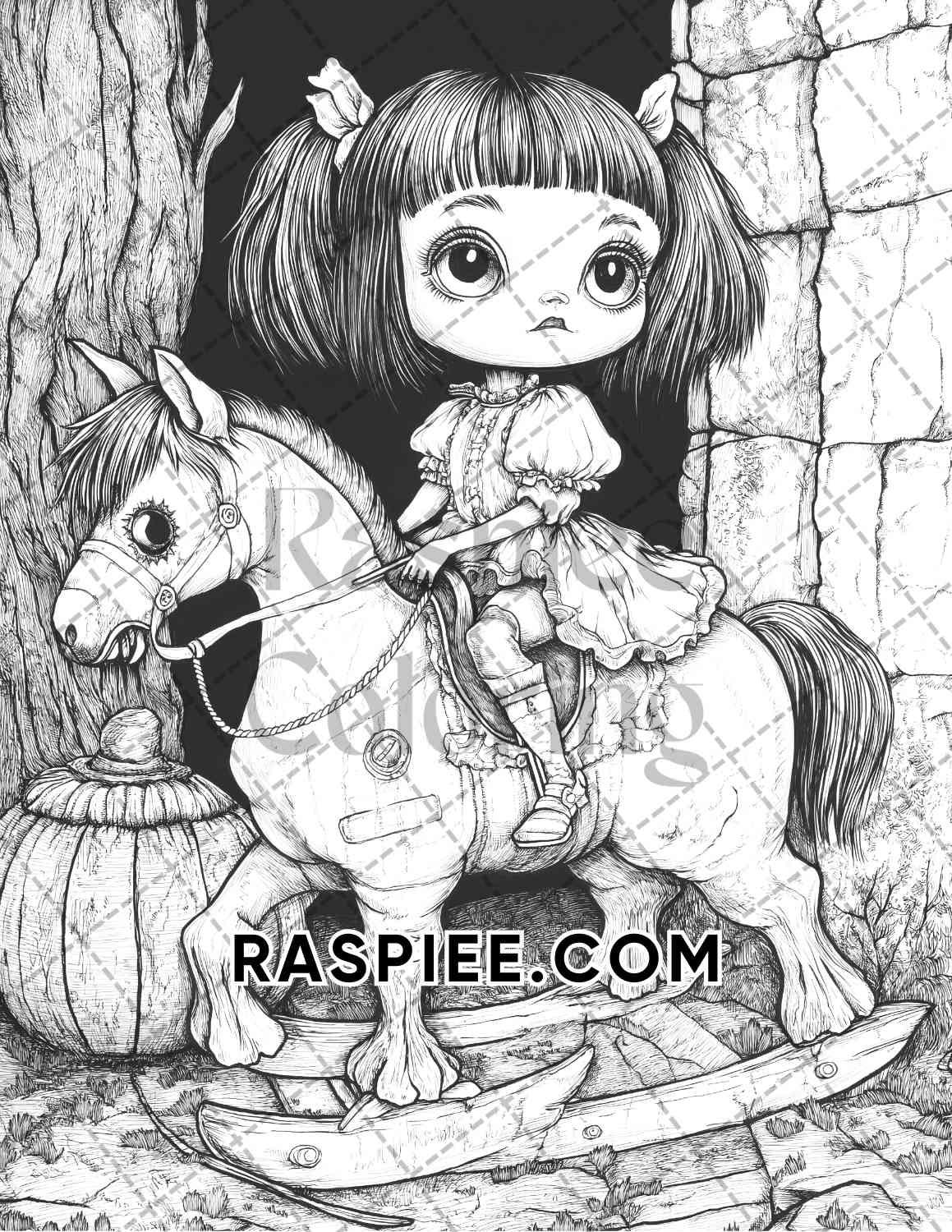 Haunted Dolls Halloween Horror Adult Coloring Pages Printable PDF Instant Download - RASPIEE