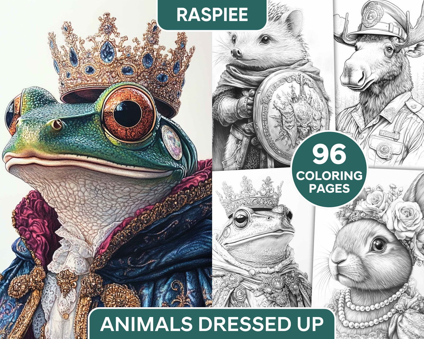 96 Animals Dressed Up Adult Coloring Pages