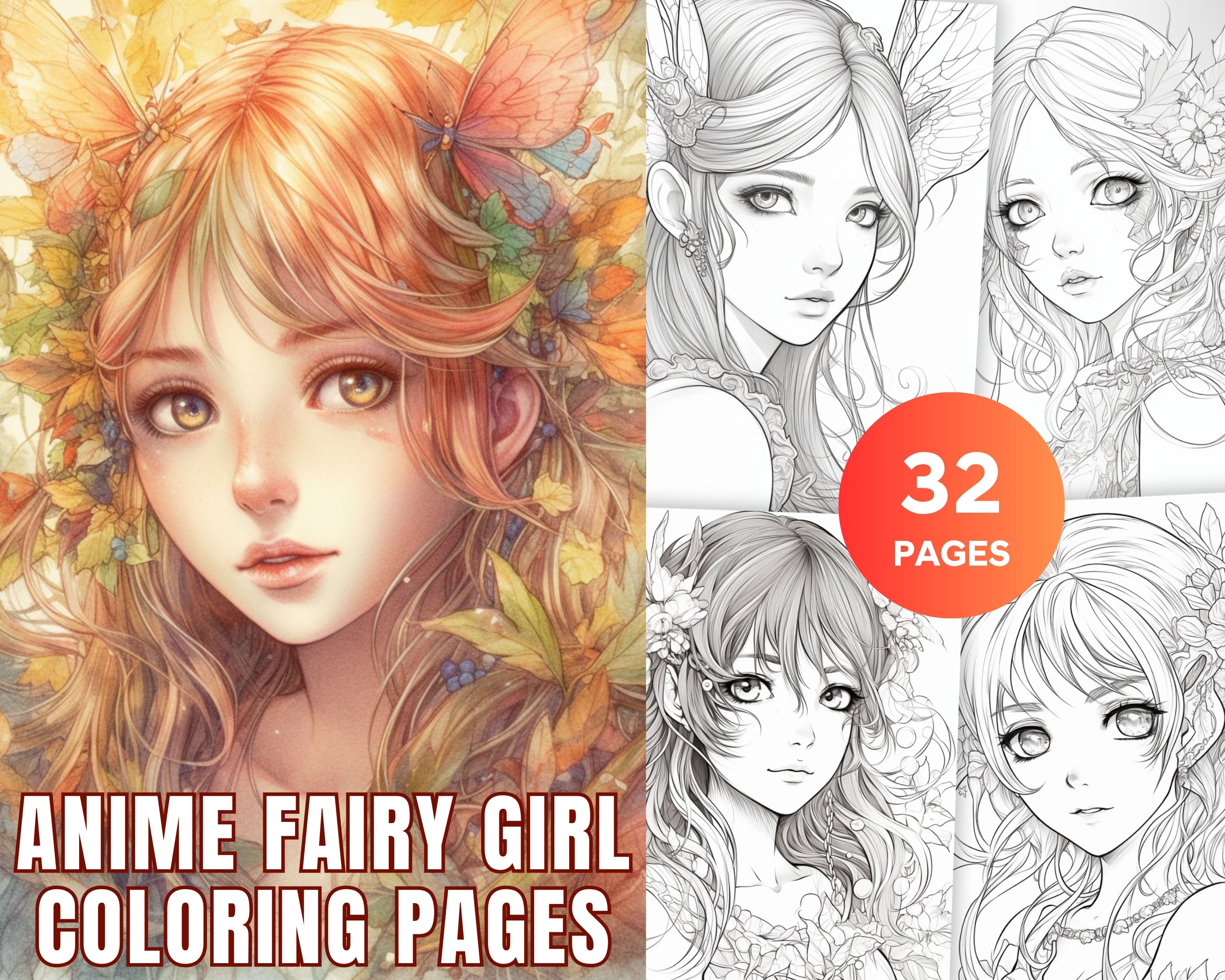 32 Anime Fairy Girl Printable Coloring Pages for Adults, Cute Fairy Gr –  Raspiee Coloring