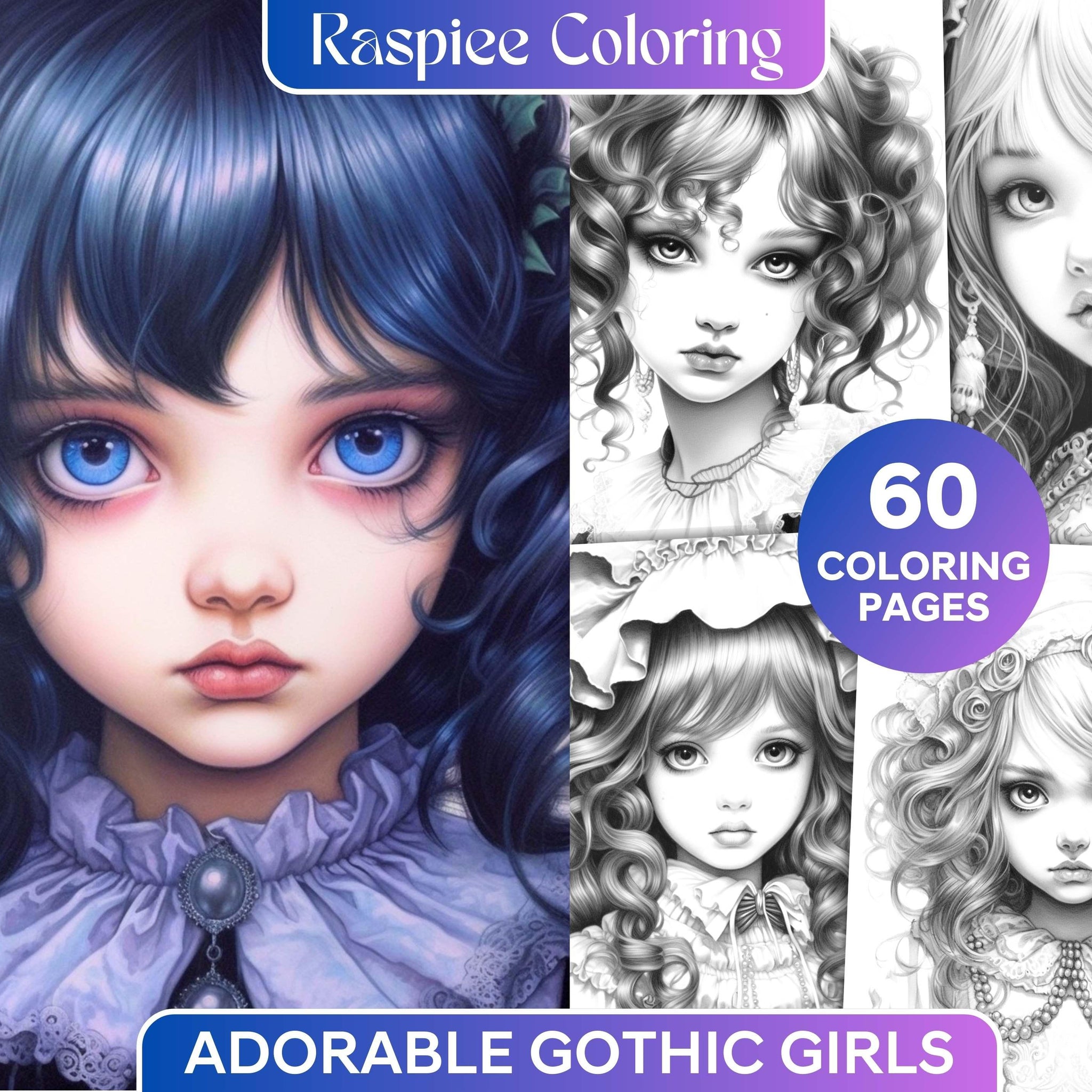 60 Adorable Gothic Girls Grayscale Coloring Pages Printable for Adults