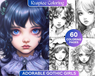 60 Adorable Gothic Girls Grayscale Coloring Pages Printable for Adults ...