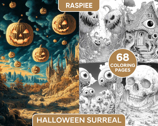 Halloween Surreal Adult Coloring Pages Printable PDF Instant Download - RASPIEE