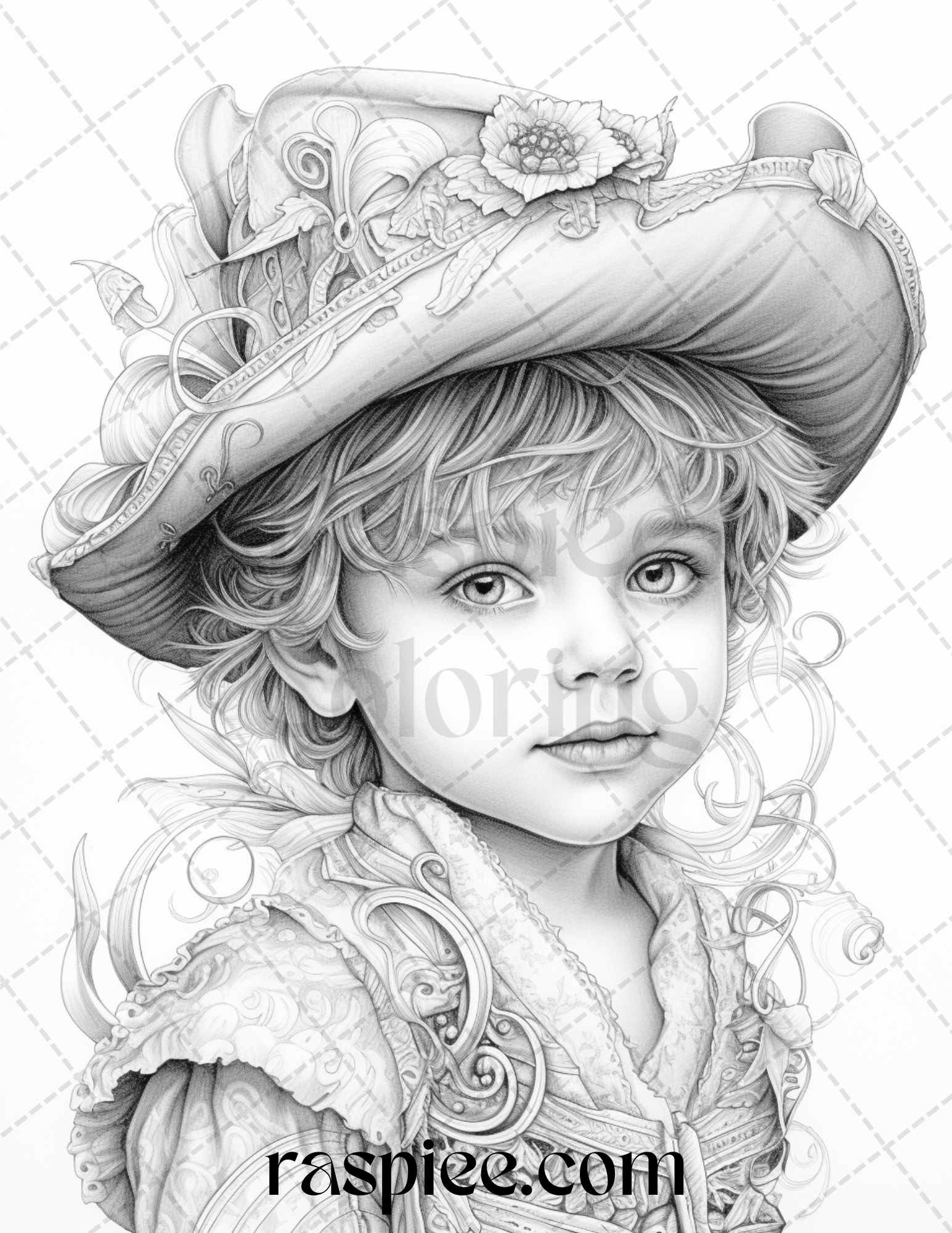 Adorable Pirates Grayscale Coloring Pages, Printable Coloring Pages for Adults, Pirate Theme Coloring Pages for Adults, Portrait Coloring Pages for Adults