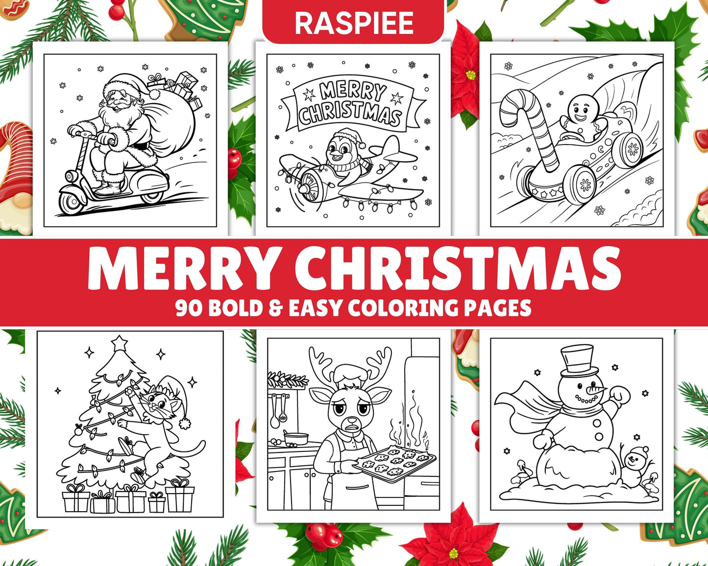 90 Bold and Easy Merry Christmas Coloring Pages - RASPIEE