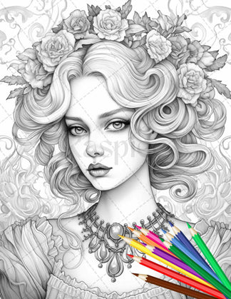 43 Beautiful Victorian Women Grayscale Coloring Pages Printable for Ad ...