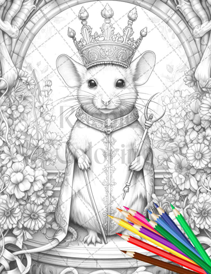 grayscale coloring pages printable, little mouse prince coloring pages, adult coloring art, stress relief grayscale illustrations, intricate grayscale designs, animal coloring pages for adults