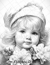 50 Vintage Christmas Girls Grayscale Coloring Pages for Adults and Kid ...