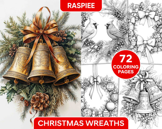 72 Christmas Wreaths Adult Coloring Pages - RASPIEE