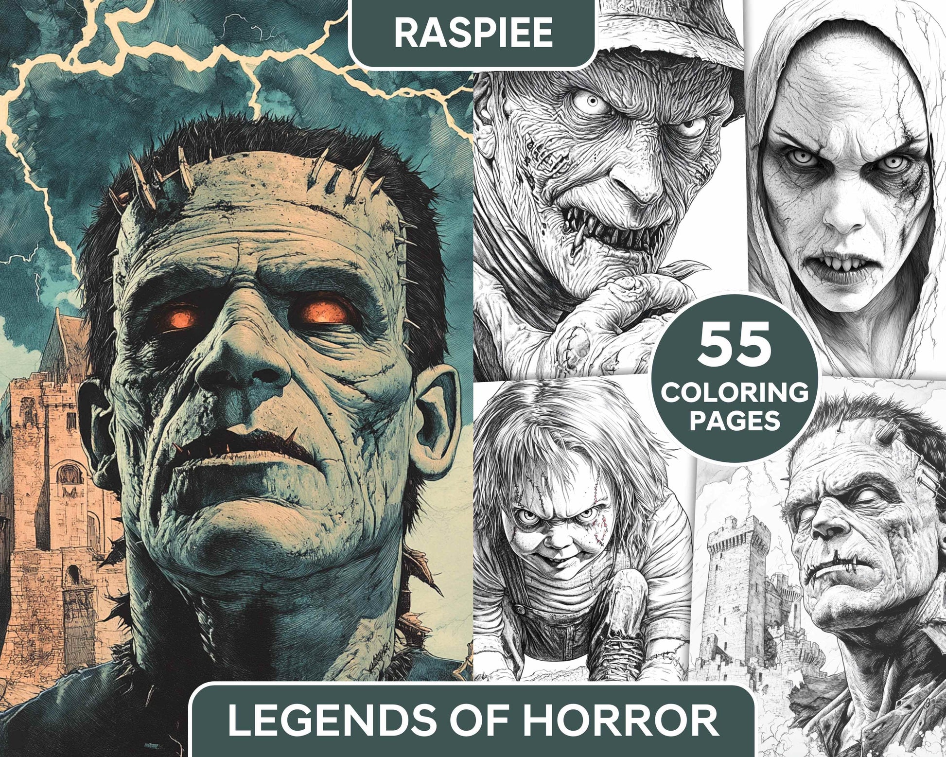 universal monsters coloring pages Legends of Horror Halloween Adult Coloring Pages Printable PDF Instant Download