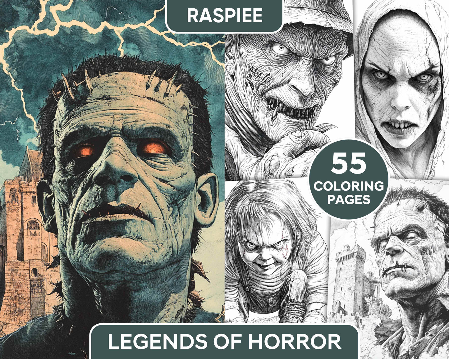 Legends of Horror Halloween Adult Coloring Pages Printable PDF Instant Download