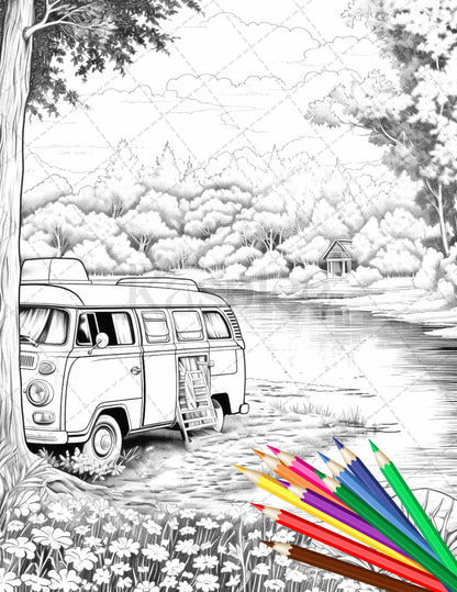 Campervan Adventure Coloring Pages, Grayscale Coloring Sheets, Printable Campervan Coloring Book, Adult Coloring Pages Download, Black and White Campervan Art, Outdoor Adventure Coloring Sheets, Nature-themed Grayscale Coloring Pages, Relaxing Campervan Coloring Book, Instant Download Coloring Pages, Stress Relief Coloring Sheets, Campervan Decor Prints, Travel-themed Coloring Pages, Creative Coloring Activity for Adults, Campervan Illustrations for Coloring, Detailed Campervan Coloring Images