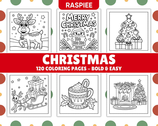 120 Bold and Easy Christmas Coloring Pages Printable PDF Instant Download - RASPIEE