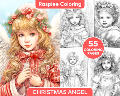 Christmas Angel Coloring Page, Adult Coloring Activity, Mindful Coloring Activity, Christmas Coloring Book Printable, Grayscale Coloring Pages, Xmas Coloring Pages, Christmas Coloring Sheets, Portrait Coloring Pages, Holiday Coloring Pages, Winter Coloring Pages for Adults, Christmast Coloring Pages for Adults