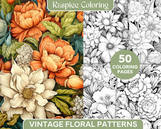 Vintage Floral Patterns Grayscale Coloring Pages, Printable Grayscale Coloring Pages for Adults, Vintage Floral Grayscale Art for Coloring, Adult Coloring, Pages with Vintage Patterns, Grayscale Coloring Sheets for Adults