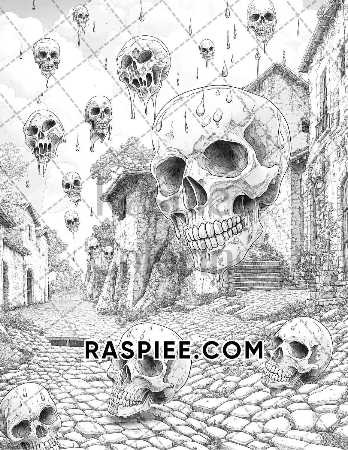 Halloween Surreal Adult Coloring Pages Printable PDF Instant Download - RASPIEE