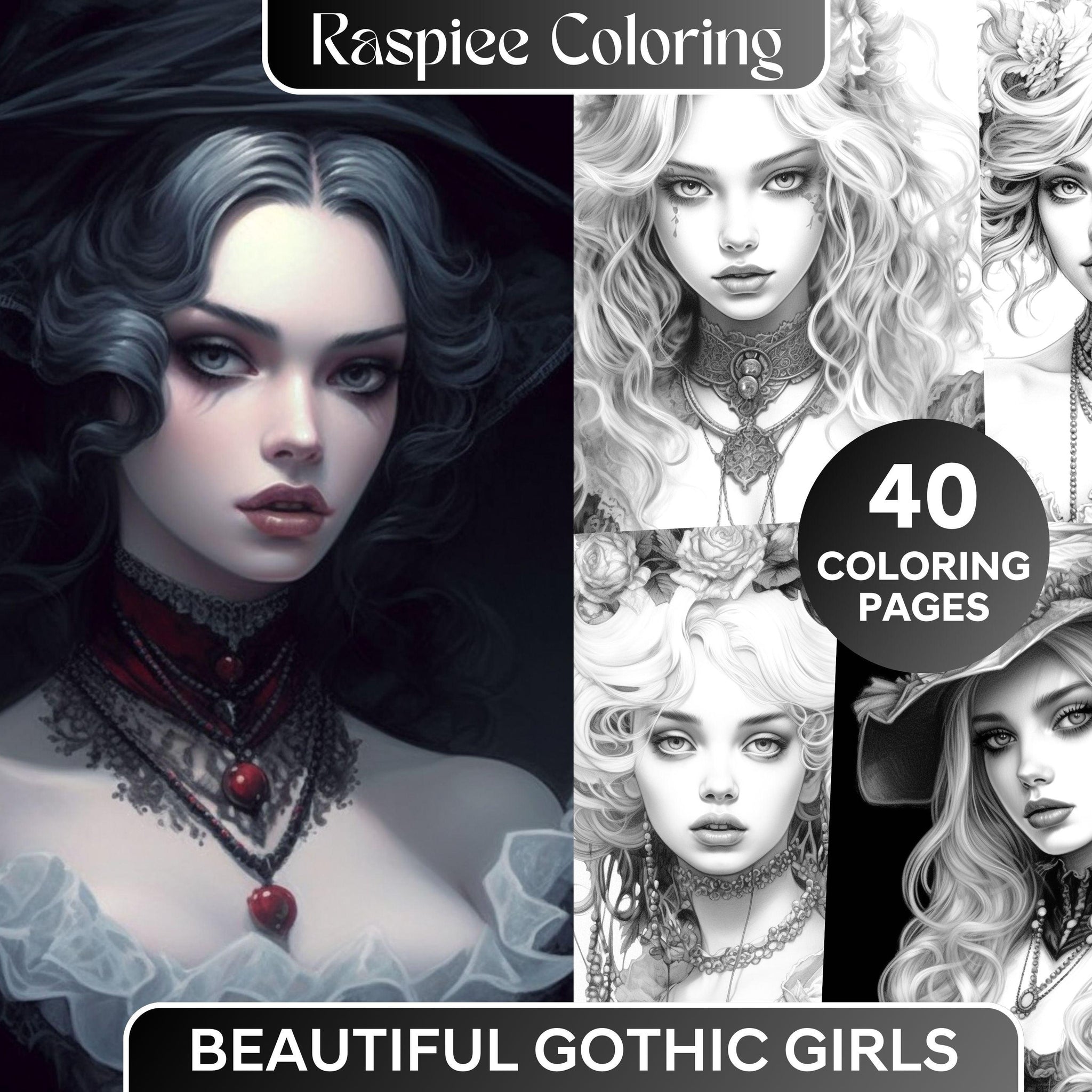 40 Beautiful Gothic Girls Grayscale Coloring Pages Printable for Adult