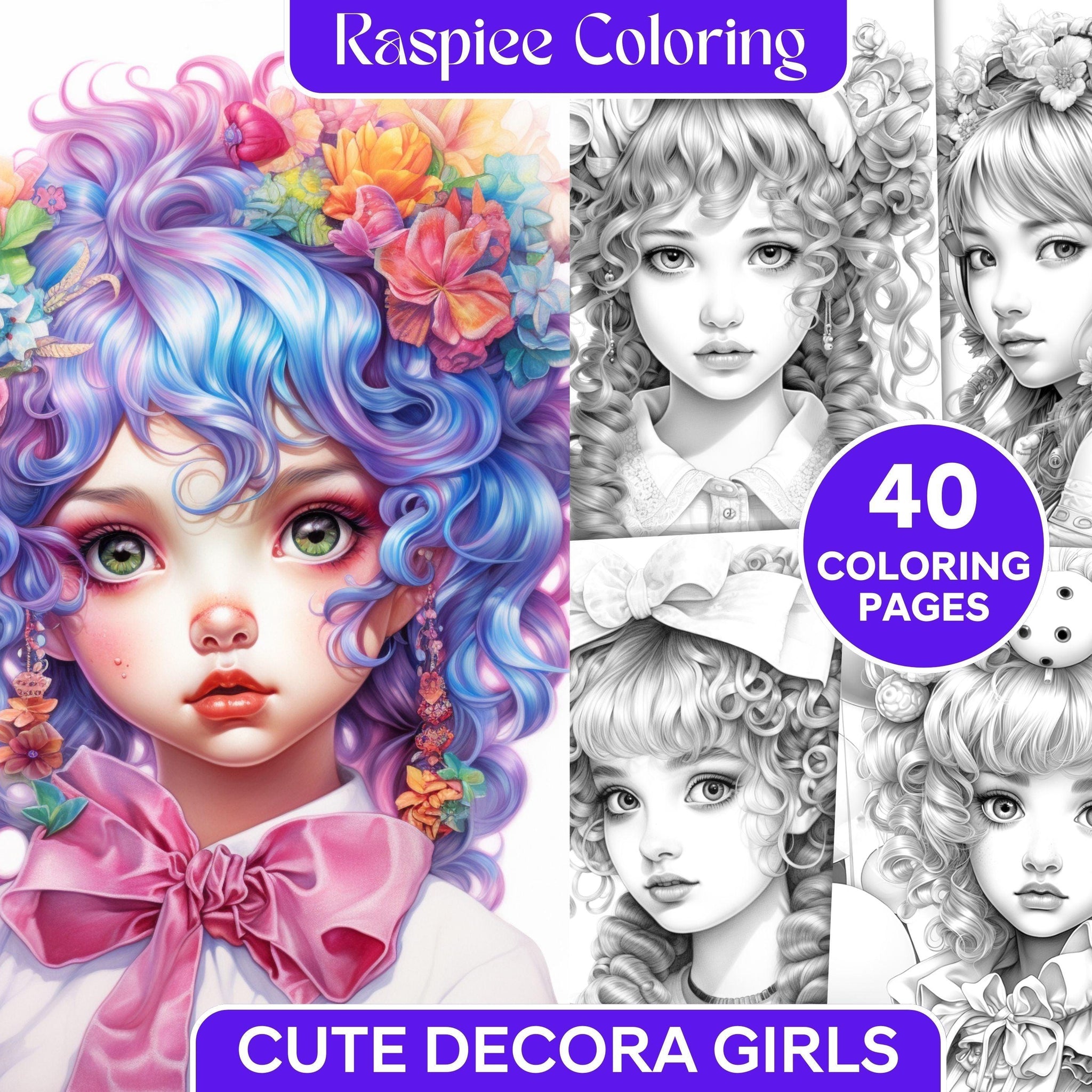 40 Cute Decora Girls Grayscale Coloring Pages Printable for Adults Kid