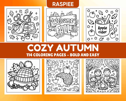 114 Cozy Autumn Bold & Easy Coloring Pages PDF Printable Instant Download - RASPIEE