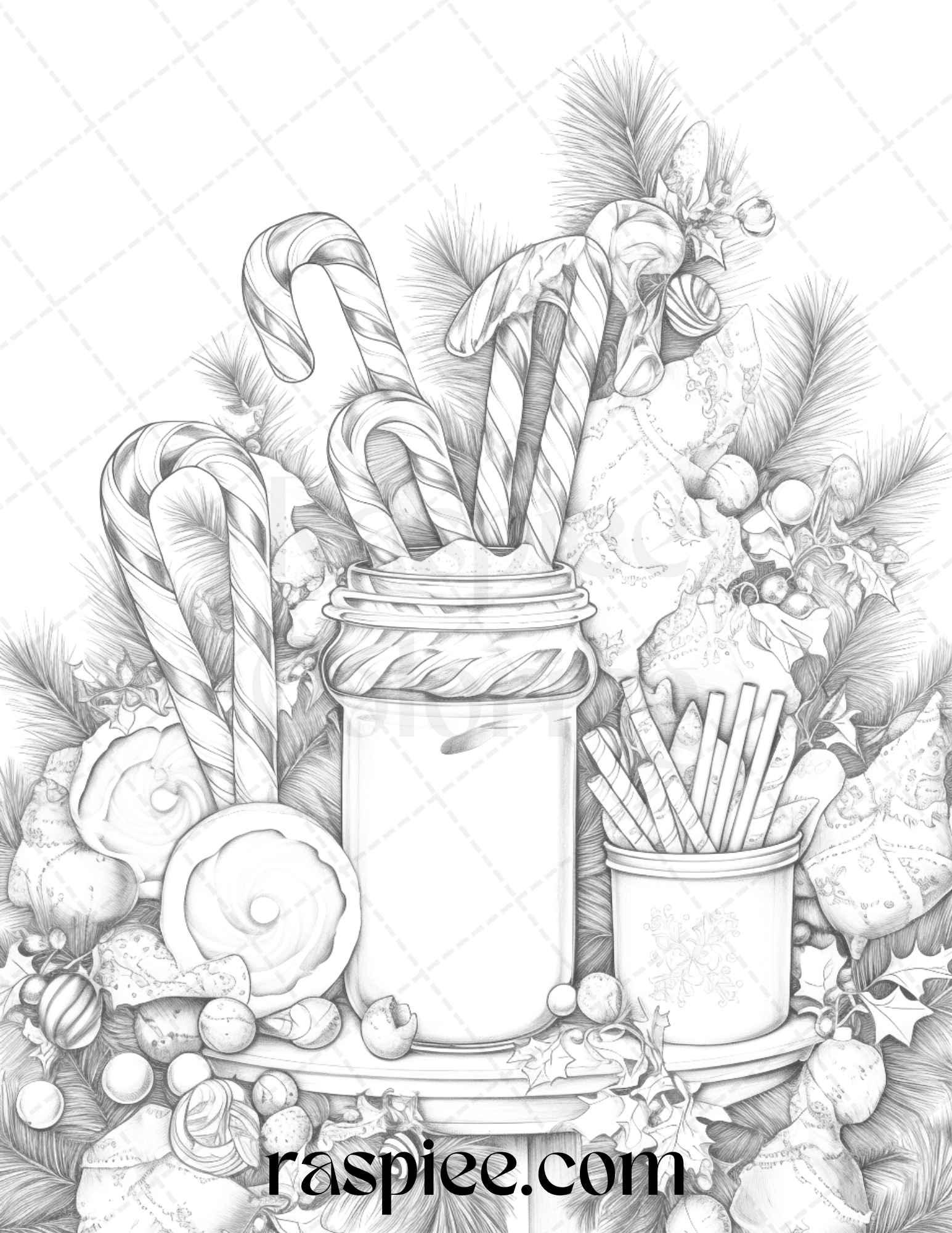 90 Merry Christmas Grayscale Coloring Pages Printable for Adults, PDF 90 Merry Christmas Grayscale Coloring Pages Printable for Adults, PDF