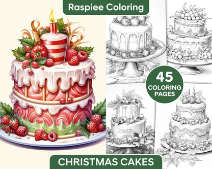 Christmas Cake Coloring Page, Grayscale Adult Coloring, Xmas Cake Coloring pages, Christmas Coloring Pages for Adults, Xmas Coloring Pages, Holiday Coloring Pages, Grayscale Coloring Sheets, Relaxing Coloring Activity, Adult Coloring Book Printable, Holiday Coloring Fun, Winter Dessert Coloring, stress relief coloring pages