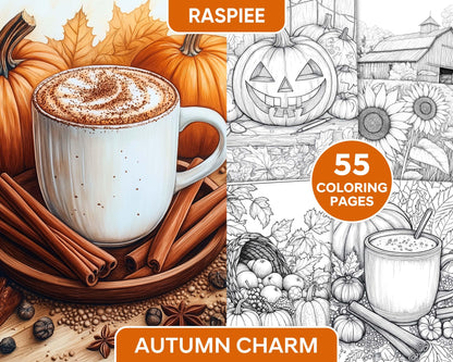 Autumn Charm Adult Coloring Pages Printable PDF Instant Download - RASPIEE