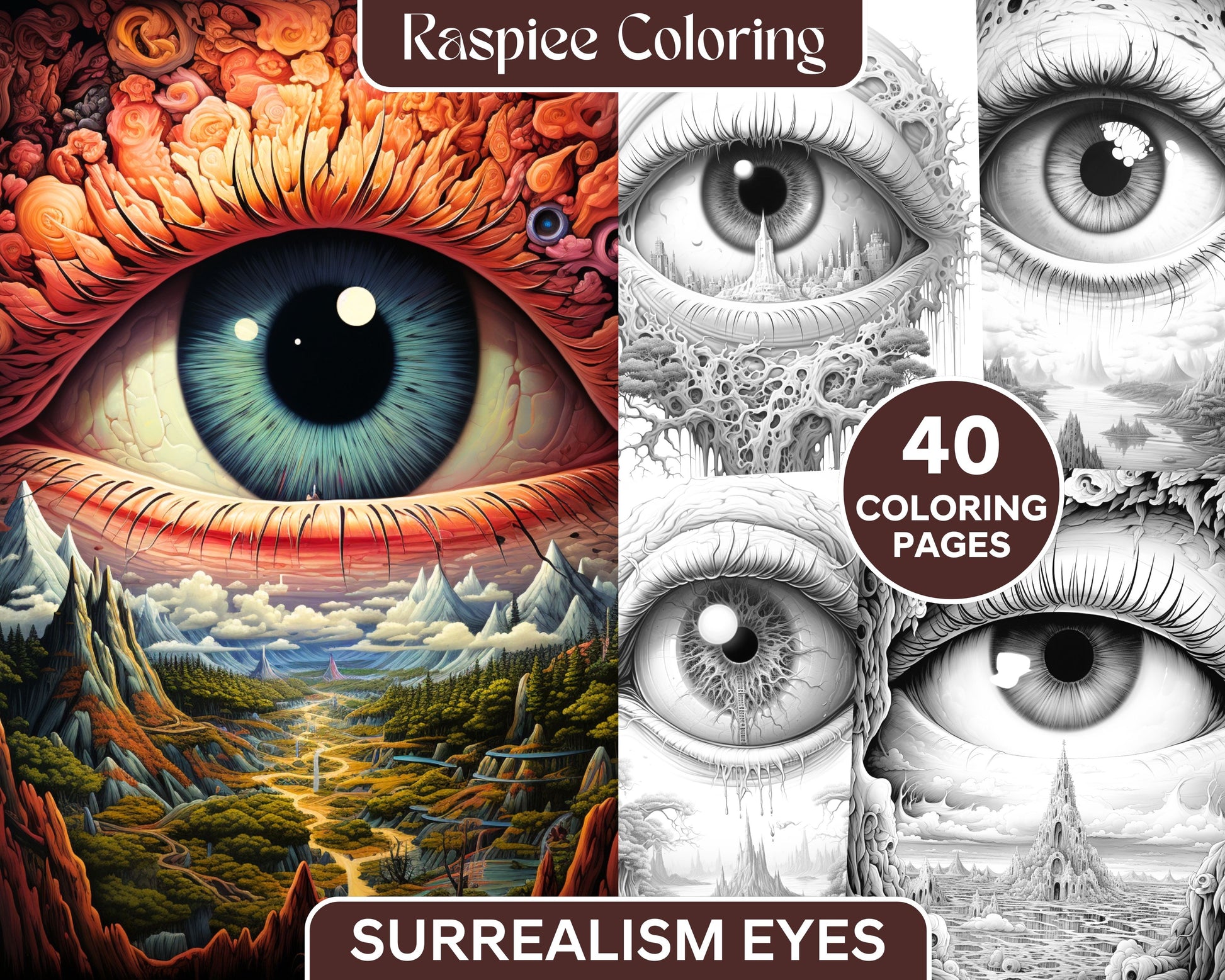 Surrealism Eyes Grayscale Coloring Page, Adult Coloring Printable, DIY Coloring Book Page, Mindful Coloring Activity, Relaxation Coloring Sheet, Unique Coloring Illustration, High-Quality Coloring Page, Printable Coloring for Adults, Surrealism Coloring Pages