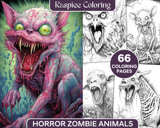 66 Horror Zombie Animals Grayscale Coloring Pages Printable for Adults ...