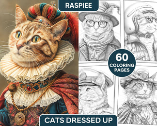 60 Cats Dressed Up Adult Coloring Pages Printable PDF Instant Download ...