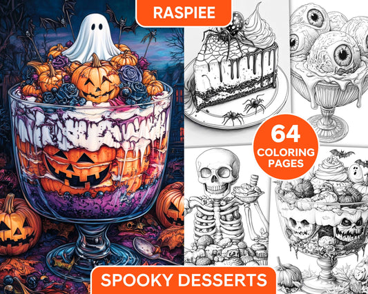 Spooky Desserts Halloween Adult Coloring Pages Printable PDF