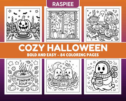 84 Cozy Halloween Bold & Easy Coloring Pages Printable PDF Instant Download - RASPIEE