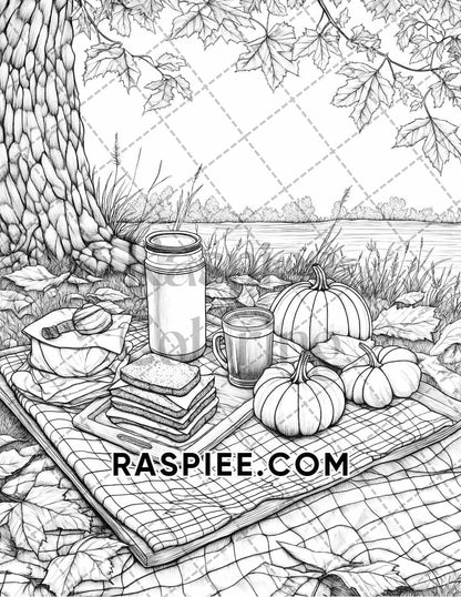 Autumn Charm Adult Coloring Pages Printable PDF Instant Download - RASPIEE