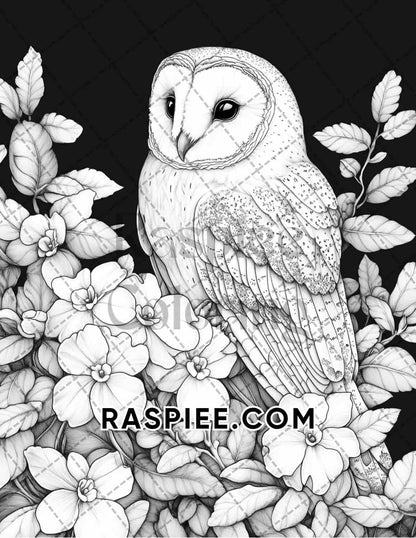 Flowers and Birds Adult Coloring Pages Printable PDF Instant Download - RASPIEE