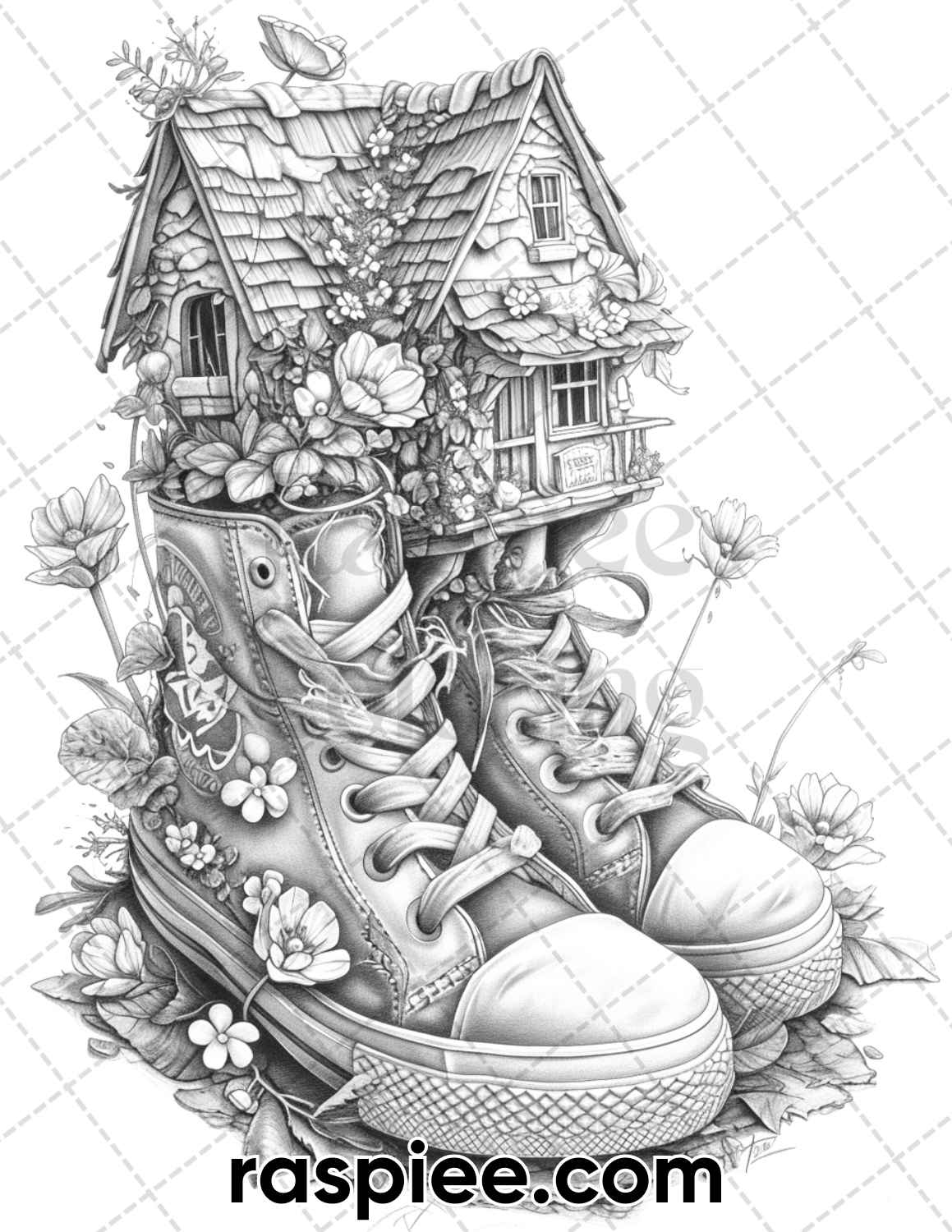 adult coloring pages, adult coloring sheets, adult coloring book pdf, adult coloring book printable, grayscale coloring pages, grayscale coloring books, fantasy coloring pages for adults, fantasy coloring book, grayscale illustration, fantasy shoe house coloring pages