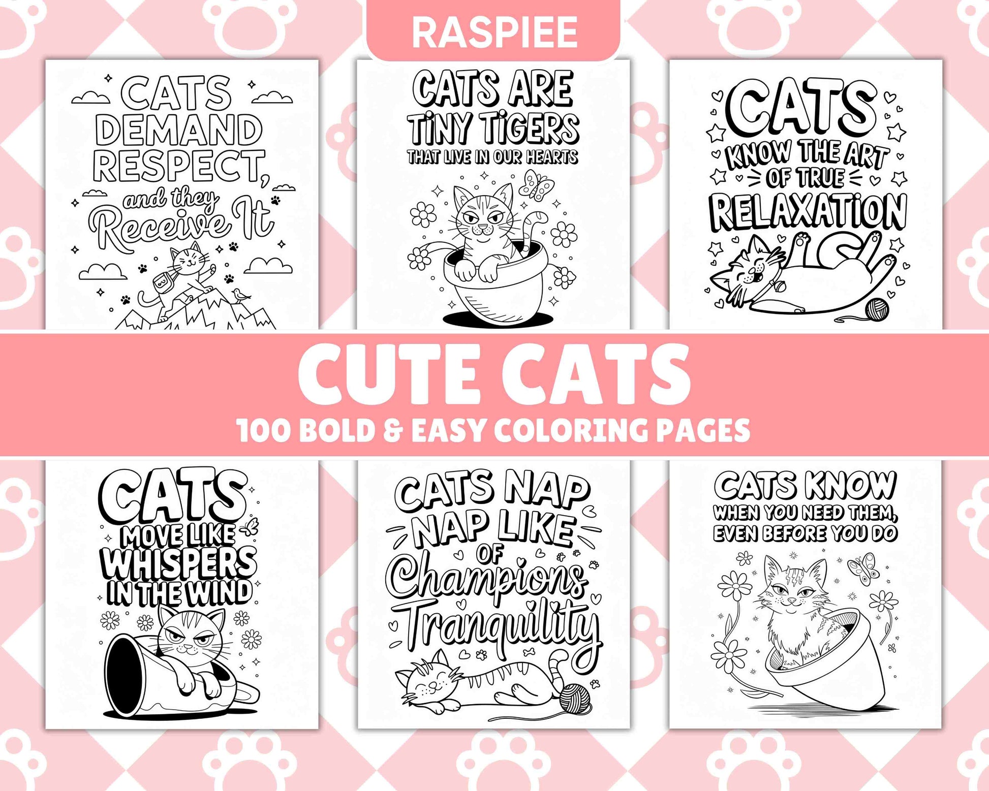 100 Bold and Easy Cute Cats Coloring Pages - RASPIEE