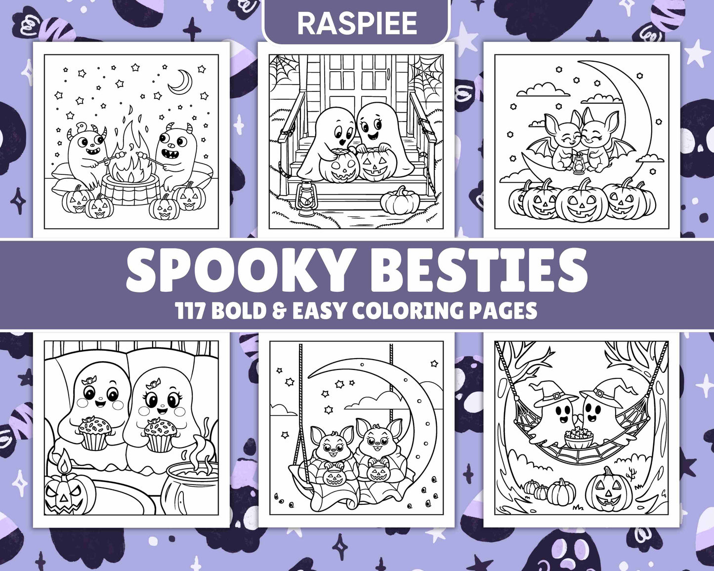 117 Bold and Easy Spooky Besties Halloween Coloring Pages - RASPIEE