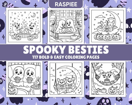 117 Bold and Easy Spooky Besties Halloween Coloring Pages - RASPIEE