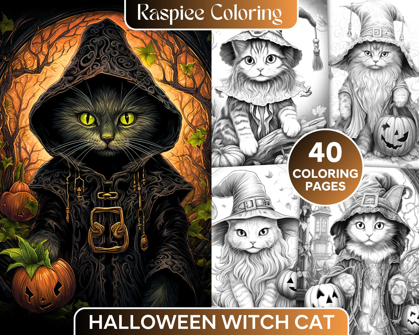Halloween Witch Cat Coloring Page, Printable Grayscale Coloring Sheet, Adult Coloring Activity, DIY Halloween Decorations, Witchy Cat Art, Stress-Relief Coloring Page, Intricate Witch Design, Spooky Cat Illustration, Halloween Printable Art, Creative Coloring Page, Halloween Coloring Pages for Adults, Halloween Grayscale Coloring Pages