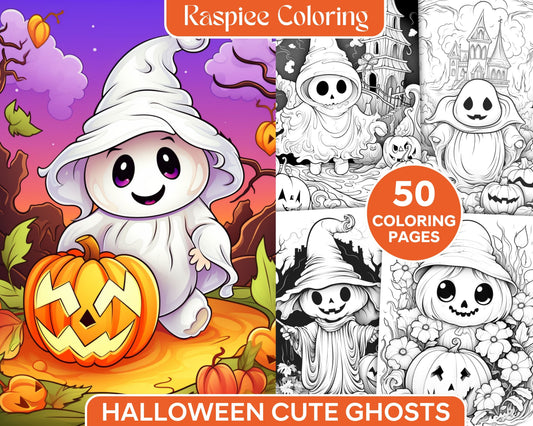 Halloween Cute Ghosts Grayscale Coloring Printable for Adults and Kids, Instant Download Fun Halloween Activity, Ghost-themed Coloring Sheets, Digital Download Halloween Crafts, Family-friendly Halloween Party Activity"
